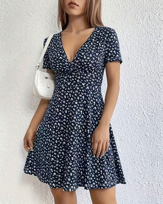 Kleid Blumen V-Ausschnitt Casual