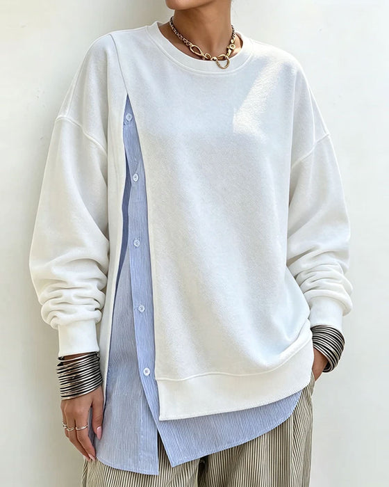Sweatshirt Mock Geschichtet Patchwork Rundhals