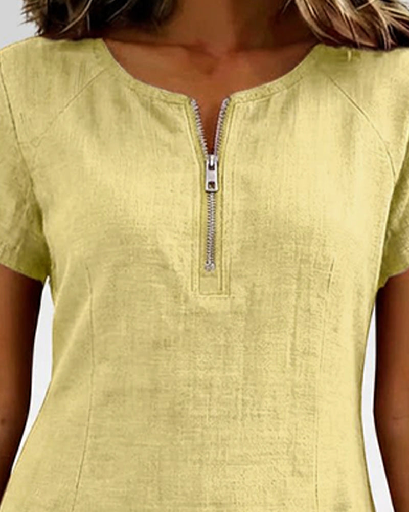 Kleid Reißverschluss Tasche Baumwolle Leinen