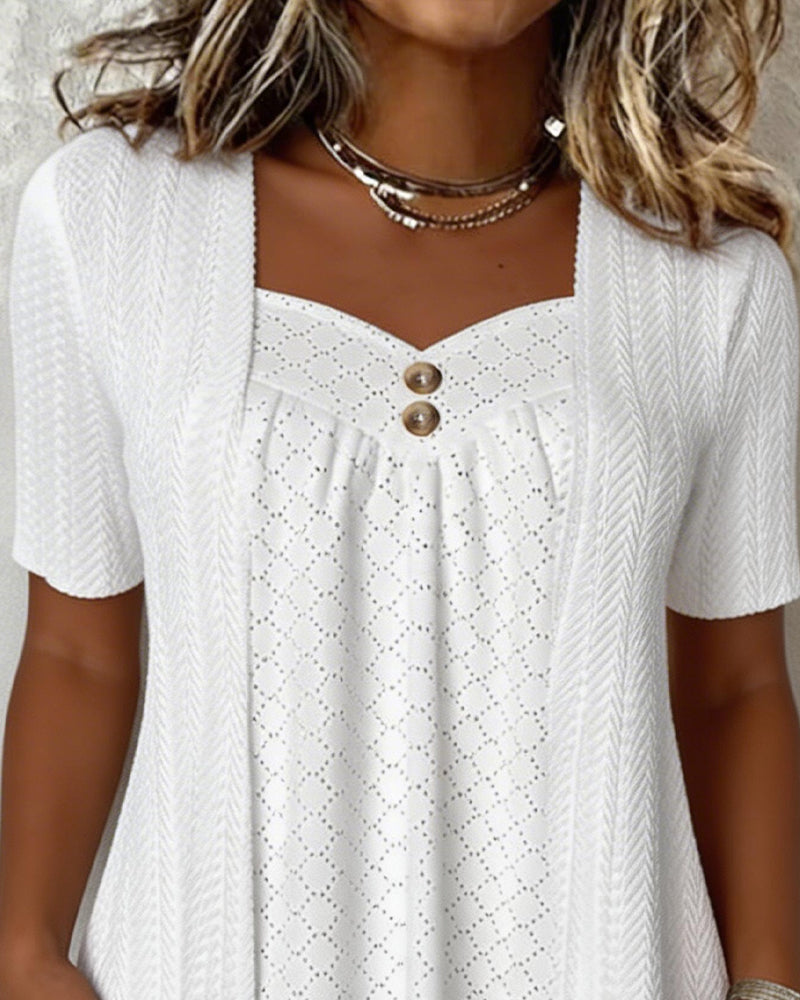 Bluse Fake Layered Quadratischer Ausschnitt Ausgeschnitten Patchwork