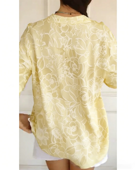 Bluse V-Ausschnitt Button-Down Bedruckt