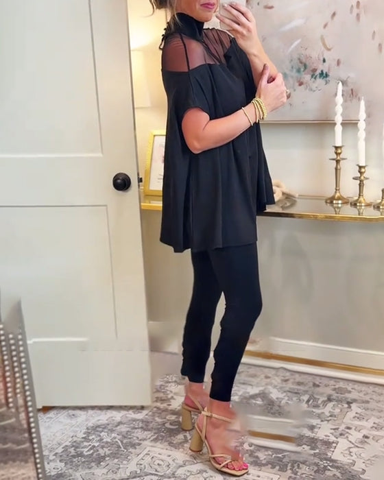 Elegantes, stylisches T-Shirt mit Mesh-Patchwork