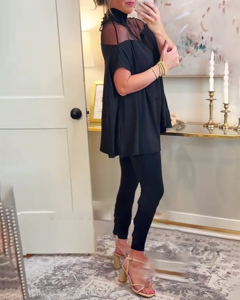 Elegantes, stylisches T-Shirt mit Mesh-Patchwork