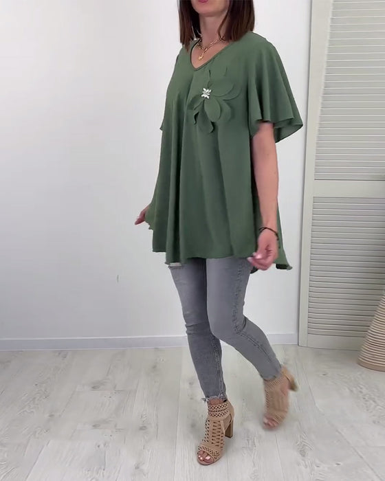 Bluse Weit V-Ausschnitt