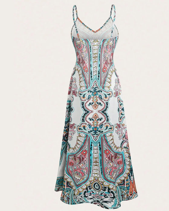 Kleid Vintage Druck Camisole Maxi