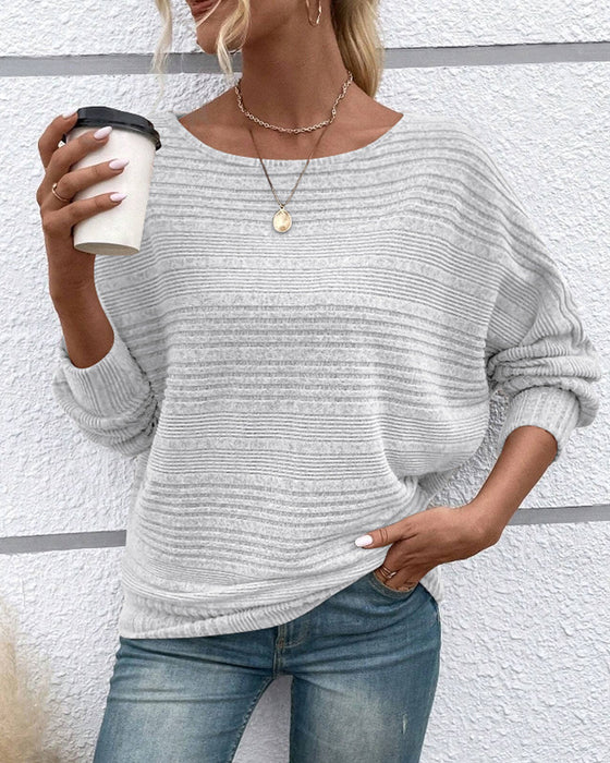 Einfarbiges Langarmshirt mit Rundhals und Streifen