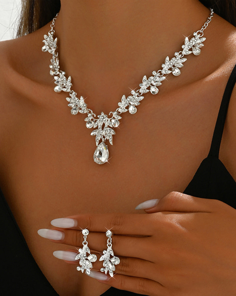 Funkelndes Tränenförmiges Anhänger-Halsband Und Ohrringe Set