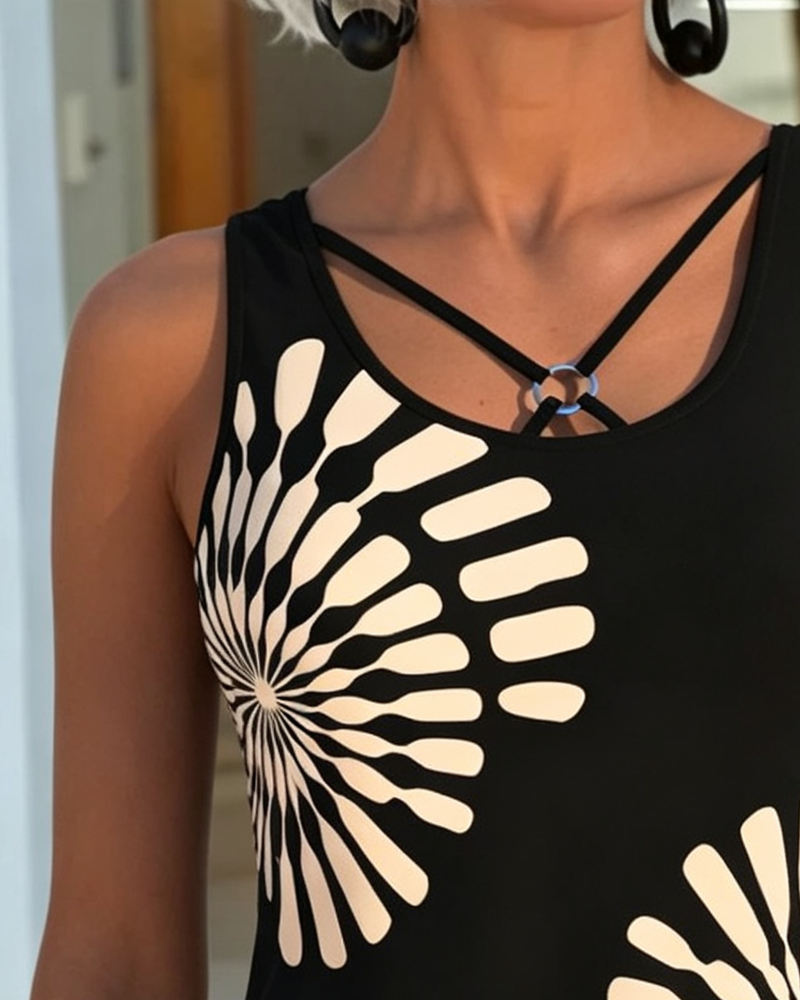 Tankini Geometrischer Print Überkreuz Binden