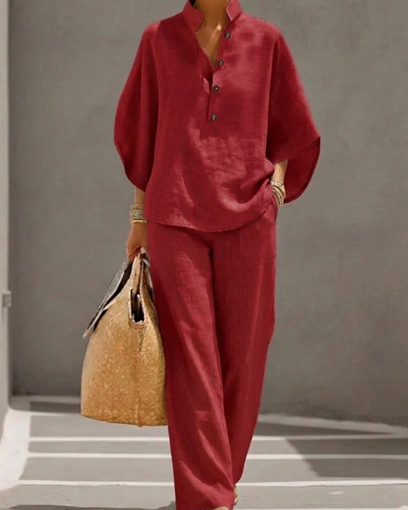 Set Stehkragen Fledermaus Ärmel Weites Bein Hose