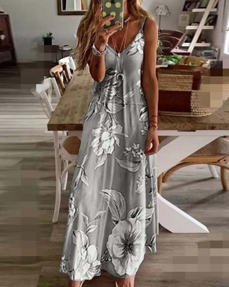 Kleid Lang Druck Spaghettiträger