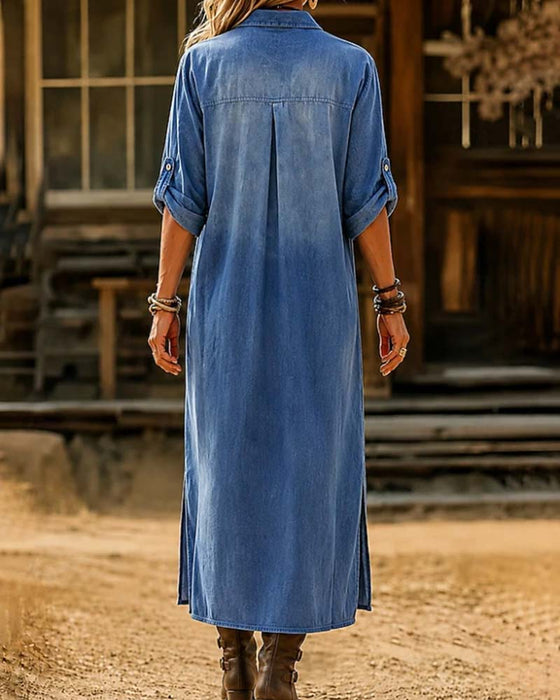Kleid Hemdkragen Schlitz Lässig