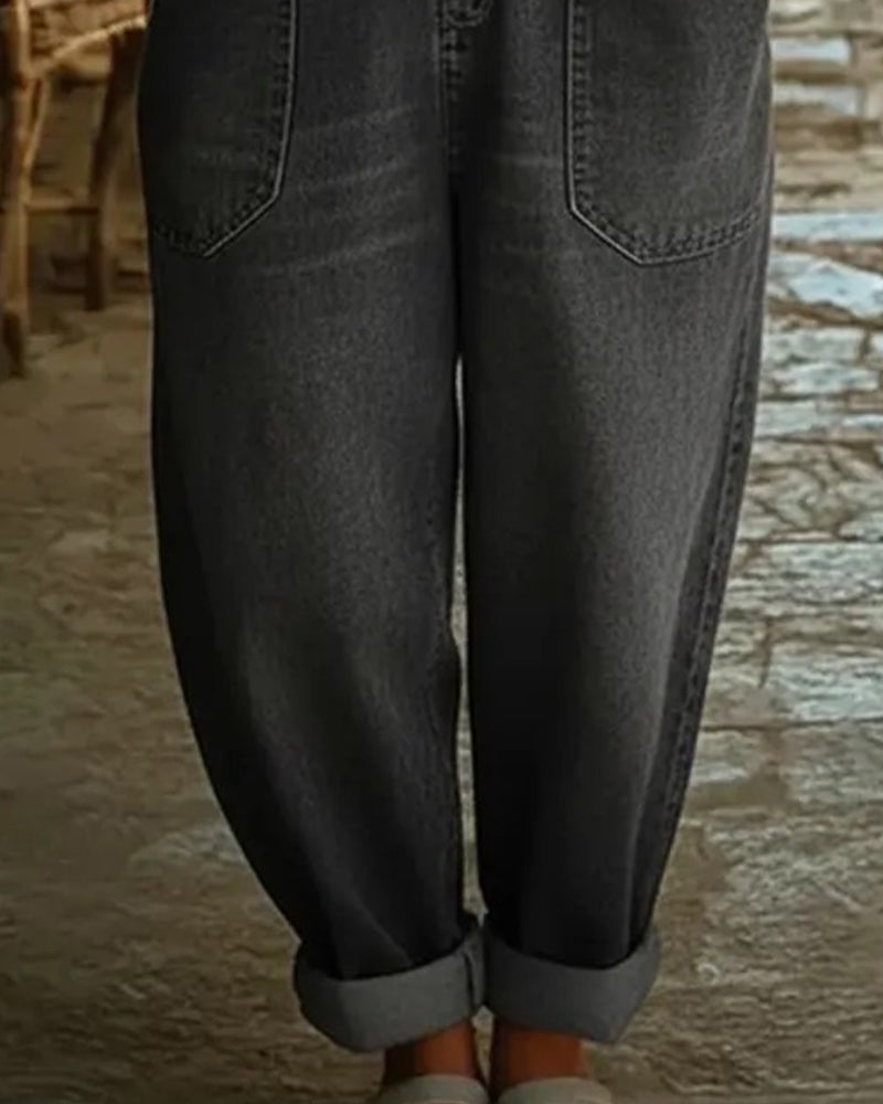 Jumpsuit Lässig Tasche Denim