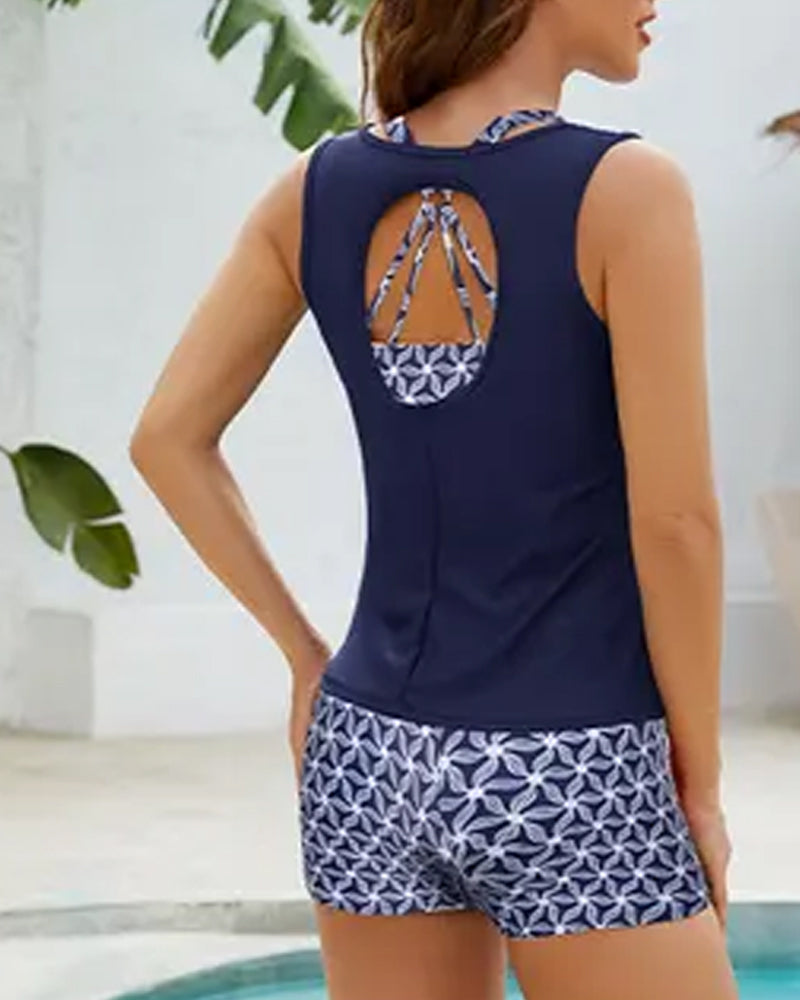 Tankinis Rundhals Ärmellos Geometrisch Print Junge Shorts