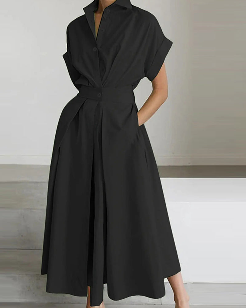 Kleid A-Linie Bindung Hohe Taille Knopf