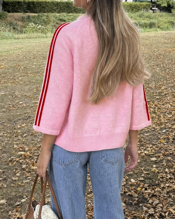 Cardigan Gestreift 3/4 Ärmel Knopf