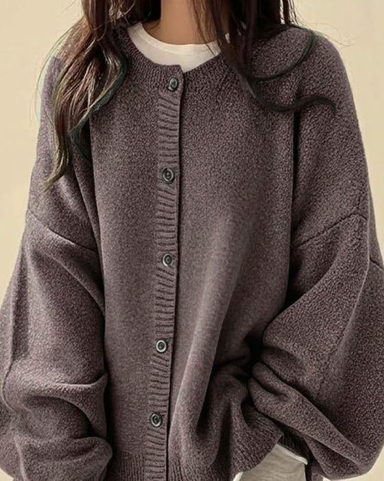 Cardigan Rundhals Geknöpft Pullover