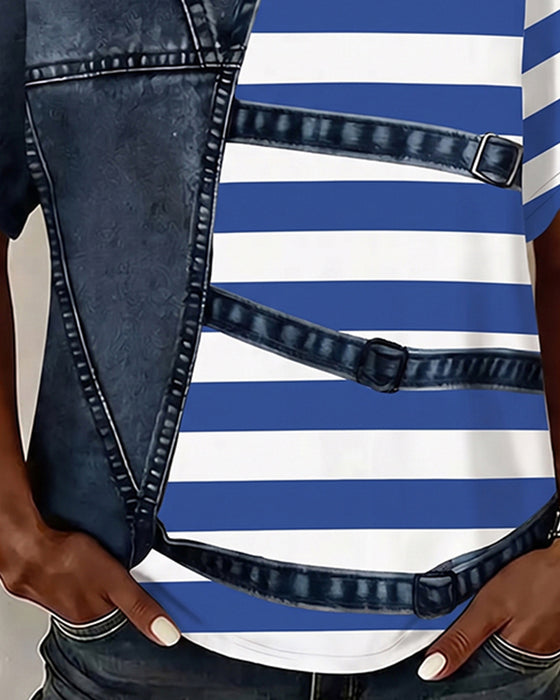 T-Shirt Streifen Patchwork Print