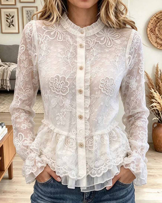 Bluse Rüsche Slim Fit Fächerförmig