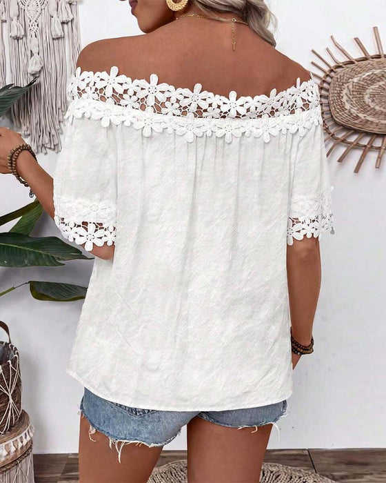Bluse Spitze Bardot Kurzarm