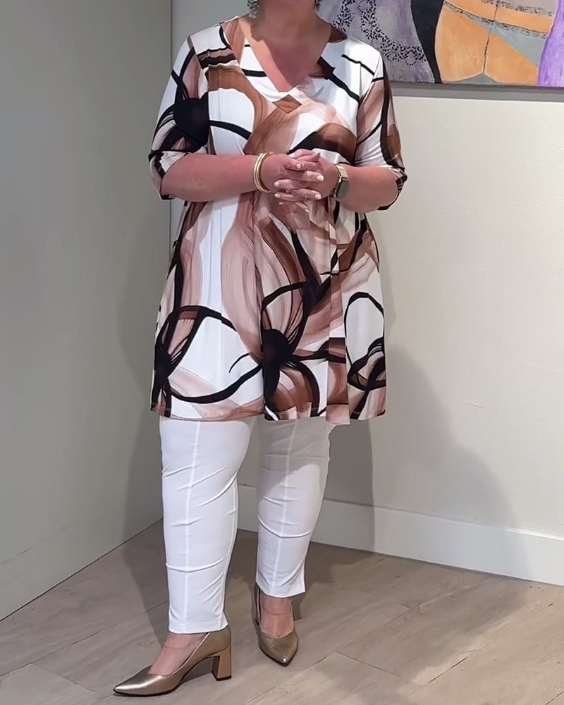 T-Shirt Casual V-Ausschnitt Gedruckt Halbarm