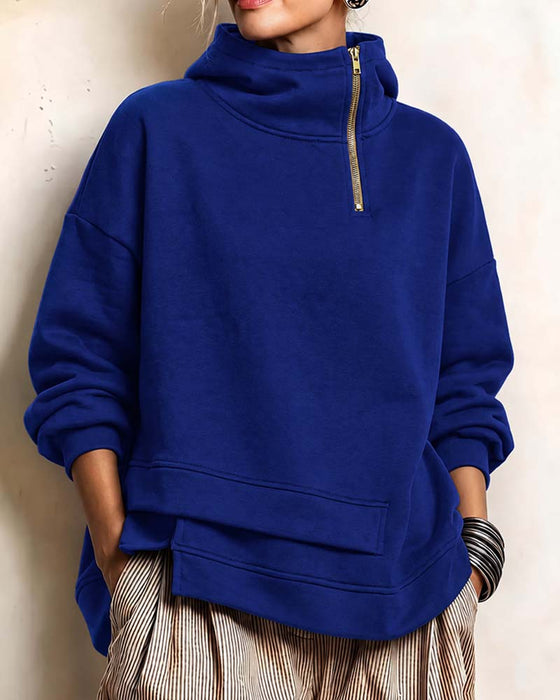 Sweatshirt Rollkragen Reißverschluss Unregelmäßig