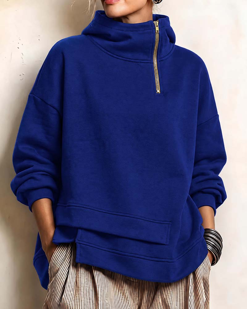 Sweatshirt Rollkragen Reißverschluss Unregelmäßig