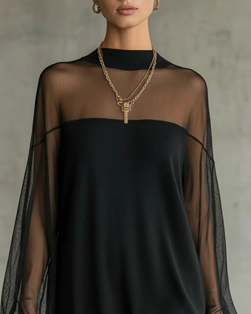 Kleid Laternenärmel einfarbig Patchwork