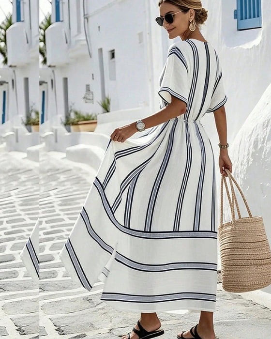 Kleid Elegante Raffinierte Gestreifte Kreuz Taille