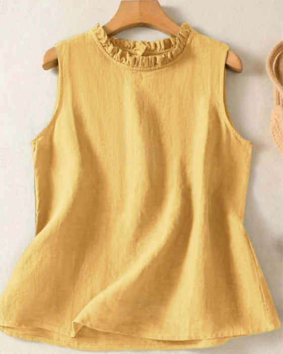 Tank Top Uni Farbe Ärmellos Runder Ausschnitt Lace