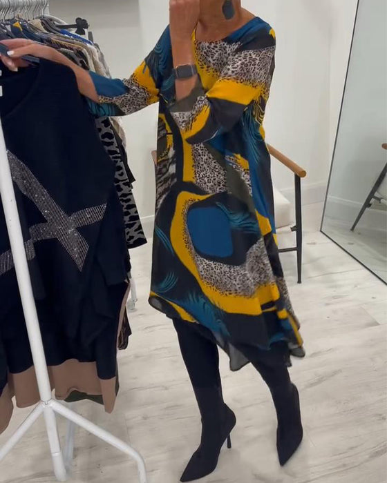 Elegantes bedrucktes Kleid mit Rundhalsausschnitt