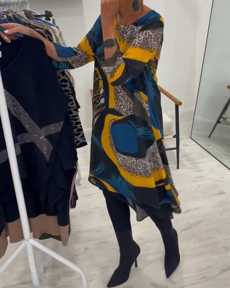 Elegantes bedrucktes Kleid mit Rundhalsausschnitt