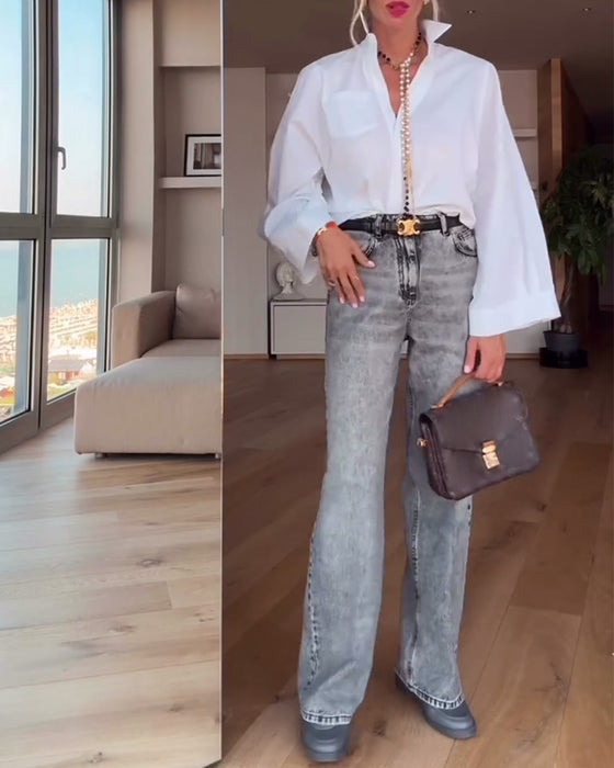 Hemd Revers Einfarbig Casual