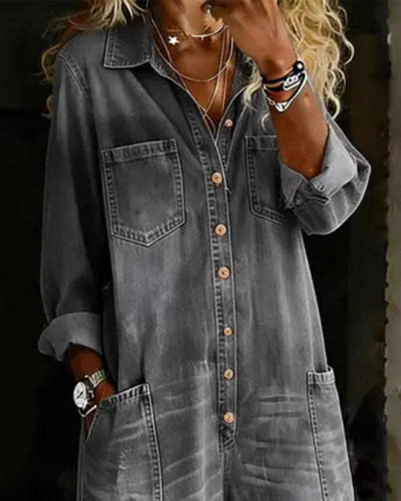 Jumpsuit Cowboy Lässig Locker Große Tasche