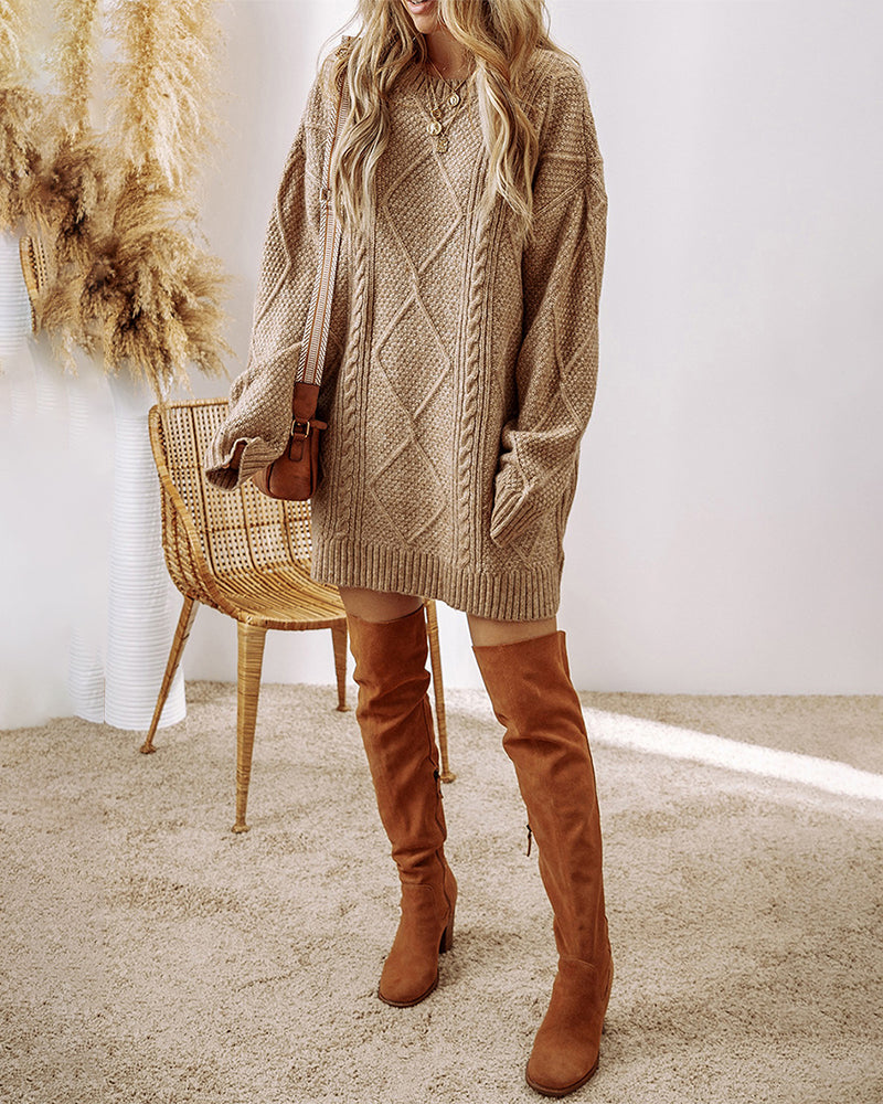 Strickkleid, lässig, Rundhalsausschnitt, einfarbig