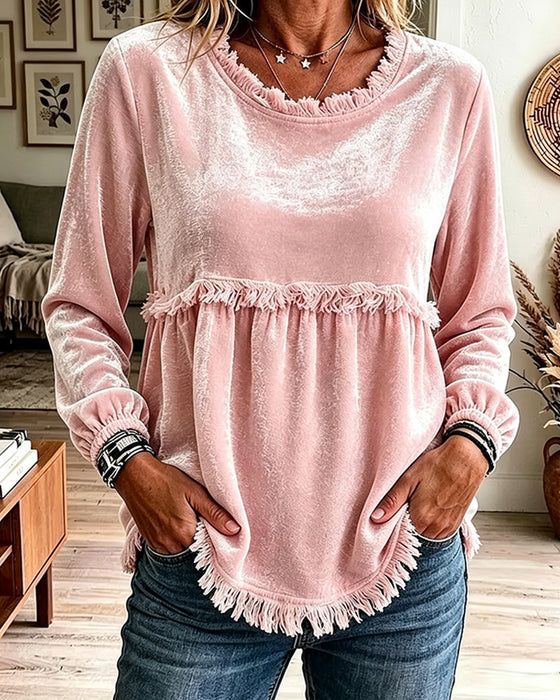 Bluse Franse Gerafft Panel Langarm