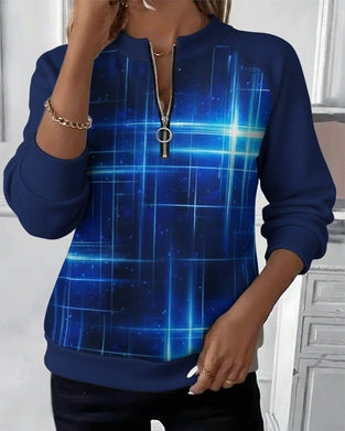 Sweatshirt Halb Reißverschluss Farbverlauf Modisch