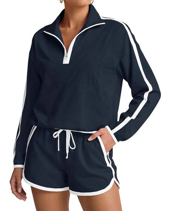 Set Reißverschluss-Kordelzug Farbblock Casual