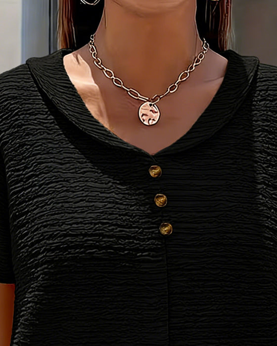 T-Shirt Peter Pan Kragen Drei Knöpfe