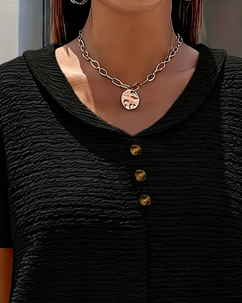 T-Shirt Peter Pan Kragen Drei Knöpfe