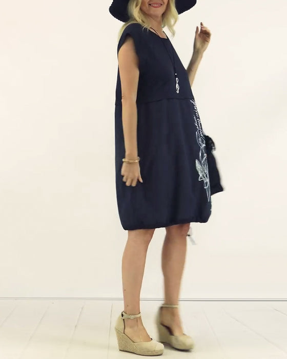 Kleid Rundhals Ärmellos Bedruckt