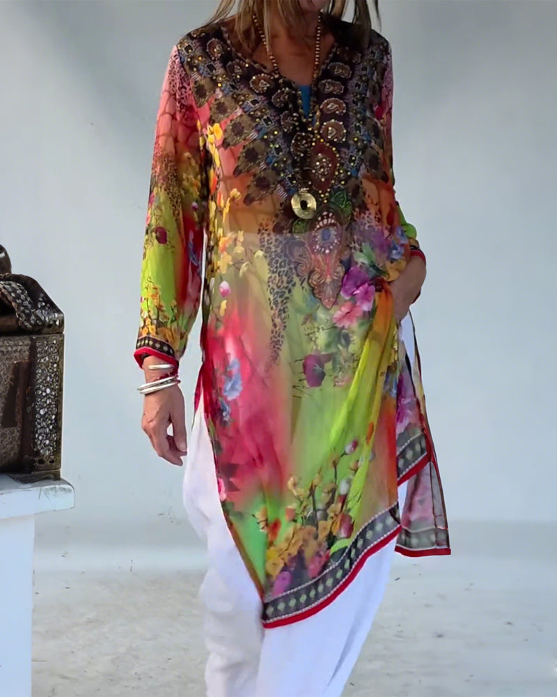 Kleid Bohème-Stil V-Ausschnitt