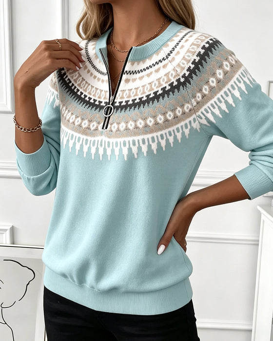 Sweatshirts Farbblock Reißverschluss Langarm