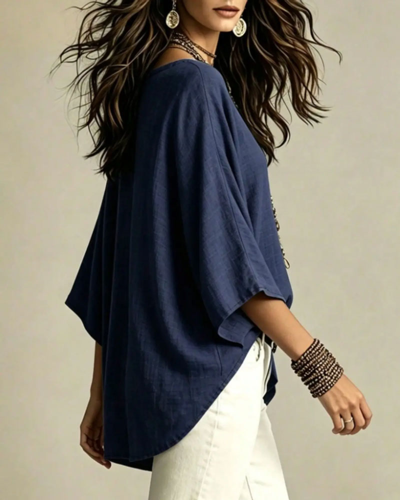 Blouse V-Ausschnitt Dreiviertelarm Locker