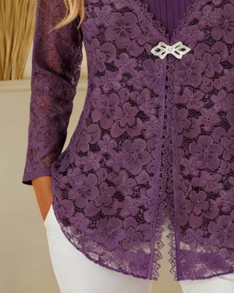 Langärmliges faux Zwei-Teile-Top