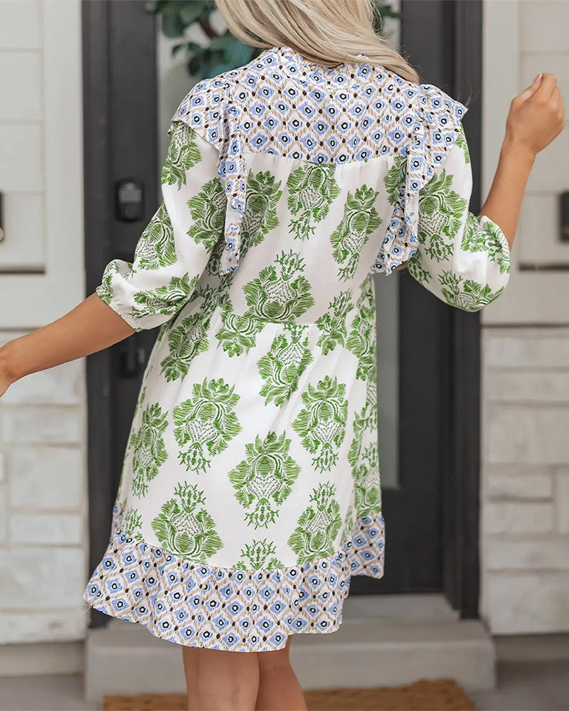 Kleid Laternenärmel Blumig Resort