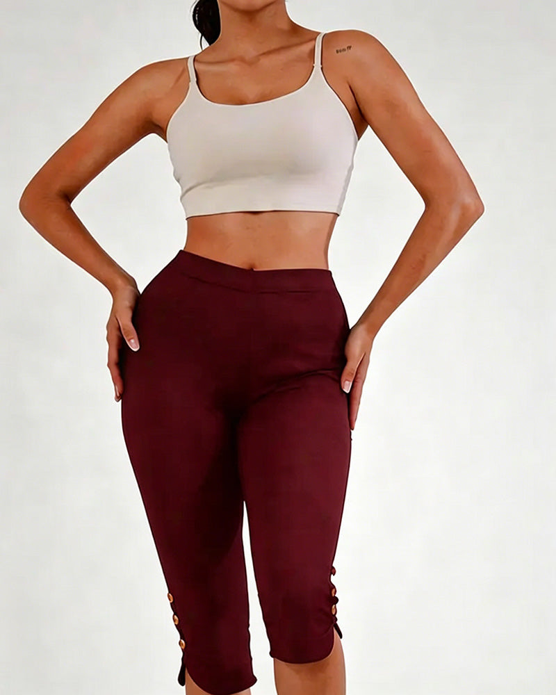Leggings Einfarbig Schmal Geschnitten Gekürzt