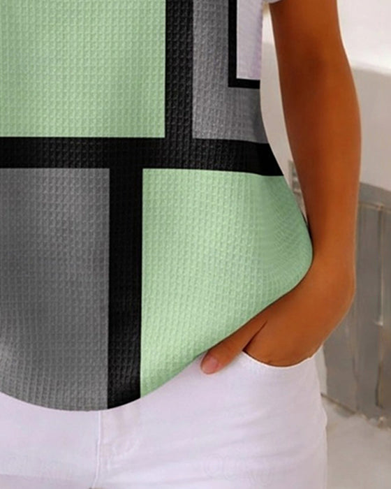 Oberteil Henley Waffel Geometrisch