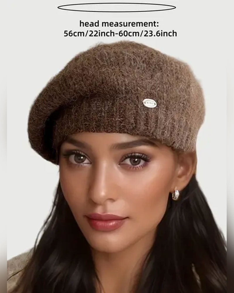 Damen Einfarbig Gestrickte Baskenmütze Beanie