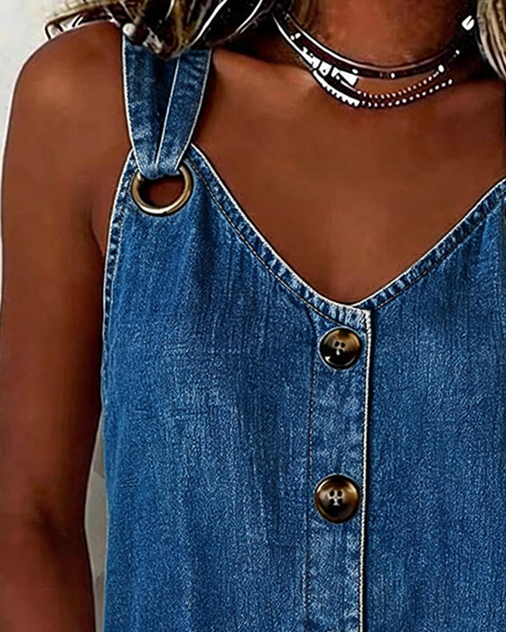 Tank Top Metallschnalle V-Ausschnitt Denim