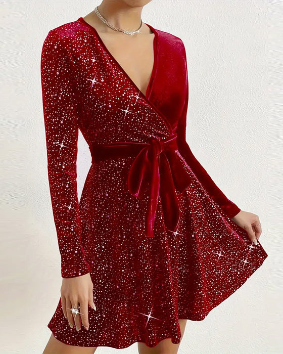 Kleid Tiefer V-Ausschnitt Samt Heißes Bohren